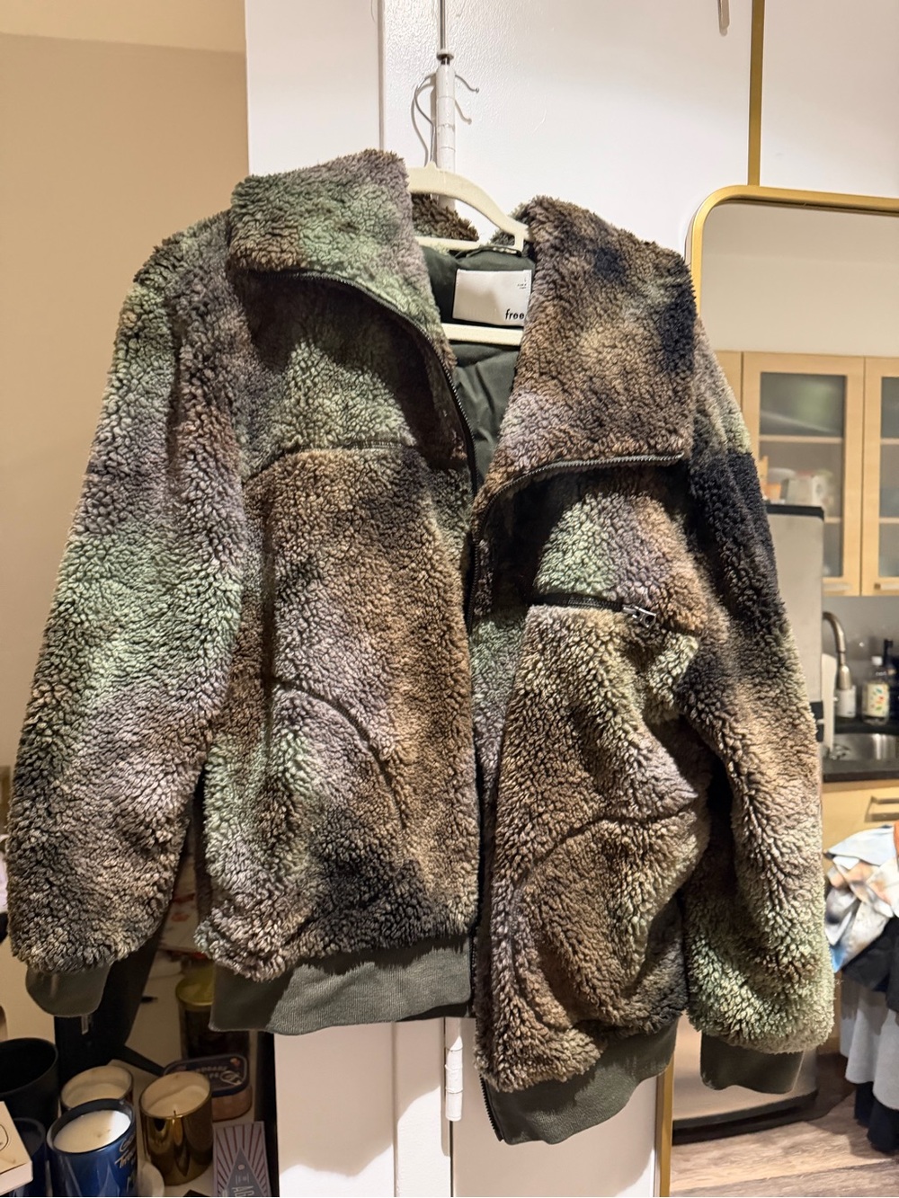Aritzia Olive & Brown Teddy Sherpa Jacket
